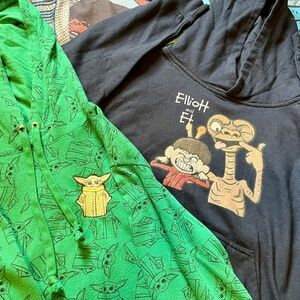 Hoodies: Grogu (Baby Yoda), size kids large and Elliott and ET, size kids medium